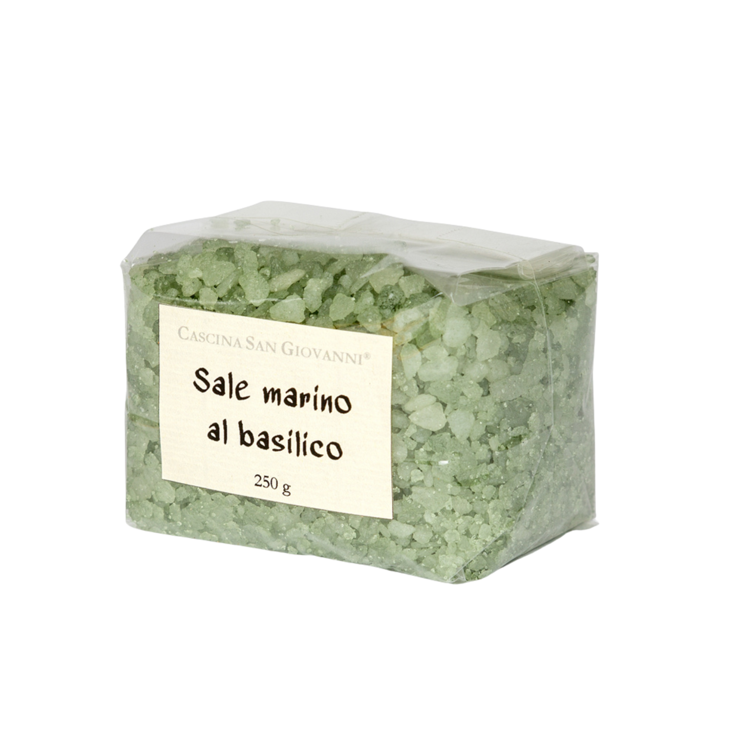 Meersalz mit Basilikumgeschmack aus Italien. Perfekt zum Verfeinern von Pasta, Risotto, Gemüsegerichten, Saucen und frischen Salaten.