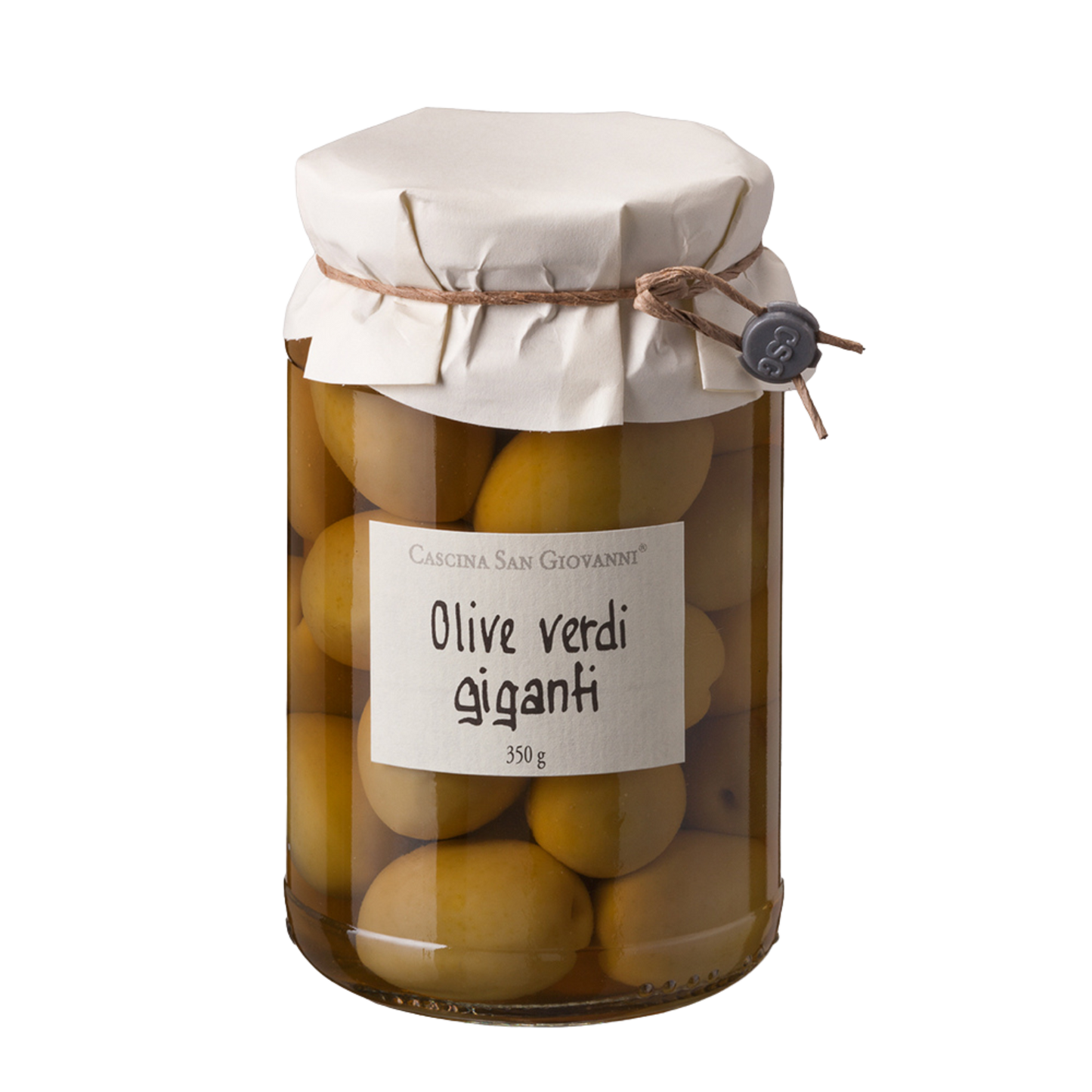 Grüne Oliven mit Stein in Salzlake