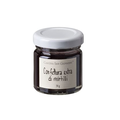 Heidelbeerkonfitüre aus italienischen Heidelbeeren in kleiner Probiergröße oder zum Verschenken.