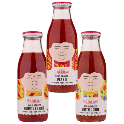 Set aus drei hochwertigen, italienischen Saucen. Ideal für ein genussvolles Nudelgericht oder Pizza.