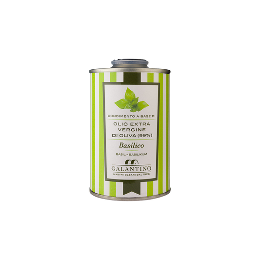 Würzöl Basilikum mit nativem Olivenöl extra. Ideal zum Verfeinern und Würzen von Salaten, gegrilltem Gemüse oder Antipasti.